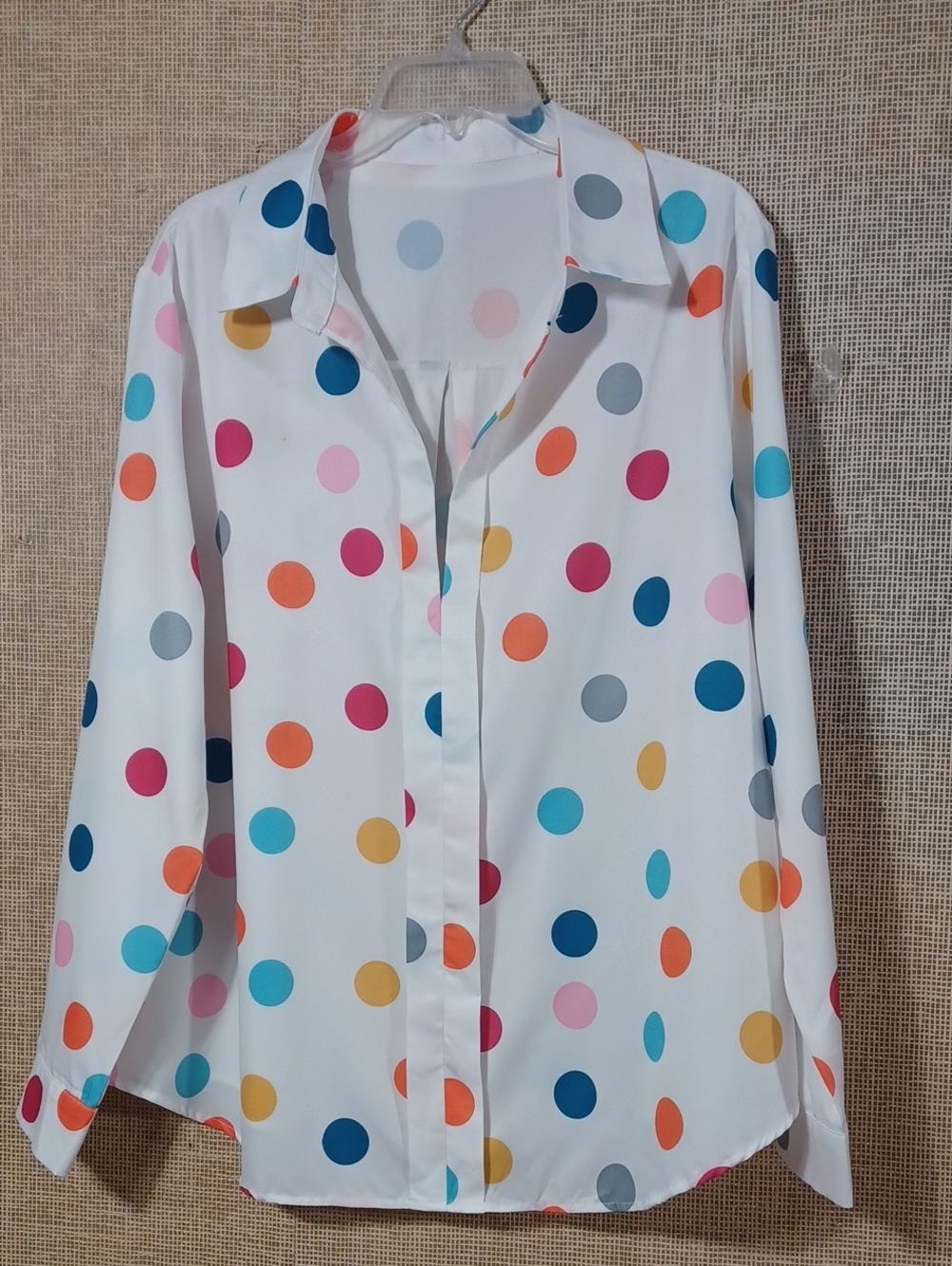 White Polka Dot Button-Front Blouse